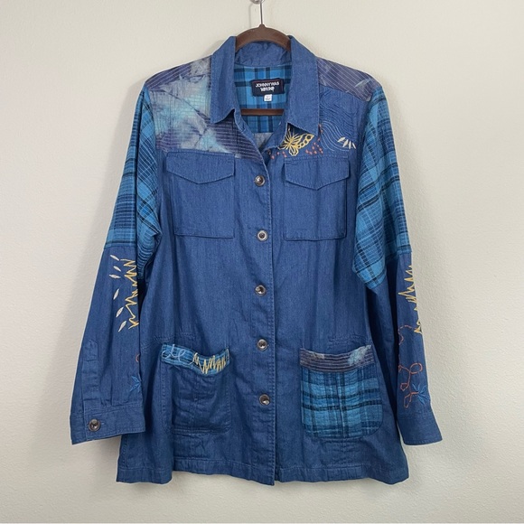 JOHNNY WAS Moonlight Tie Dye Patchwork‎ Boho Utility Jacket Size Large - Picture 3 of 13